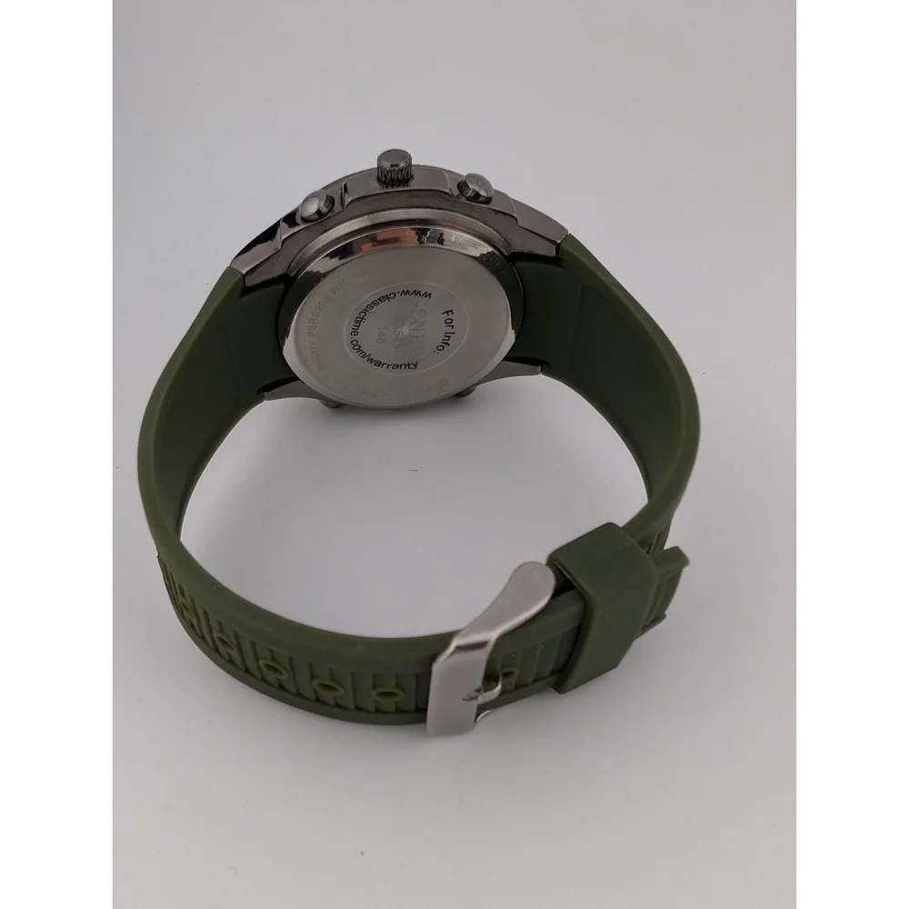 Geneva Watch Men 43mm Case Analog Digital Green Band- New Battery